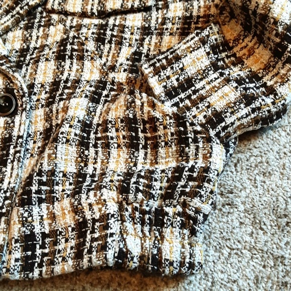 NWT Oversized Boho Crop Jacket Blazer Brown Cream Tweed Metallic Gold Sz S - Picture 8 of 15